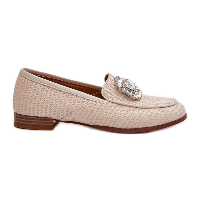 S.Barski Mocassins à Talon Plat pour Femme avec Broche Beige D&amp;A MR38-676