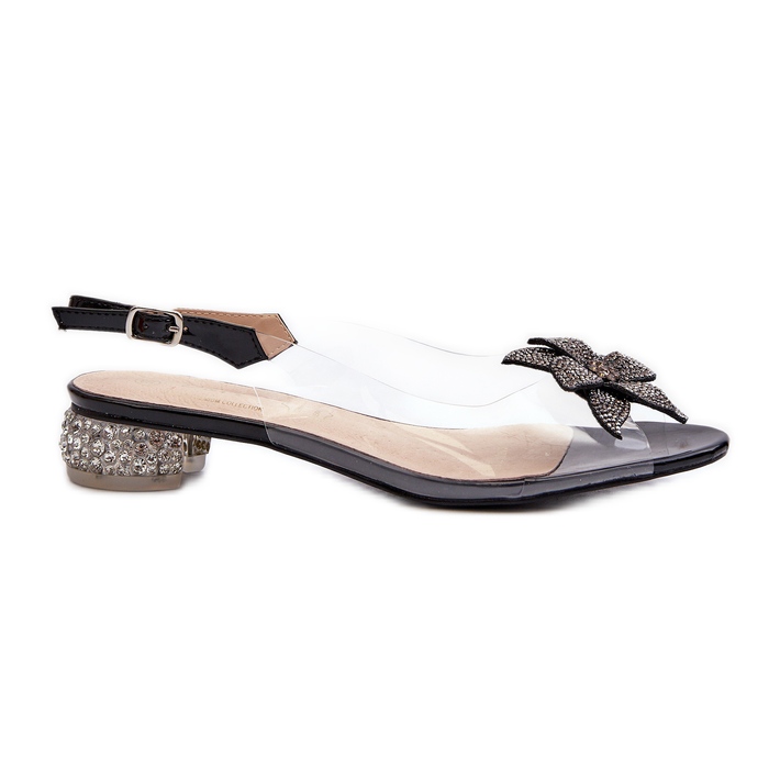 S.Barski Sandales transparentes à talons bas avec décoration noire D&amp;A MR38-383 le noir