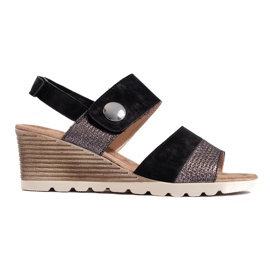 Sandales compensées pour femmes avec velcro le noir