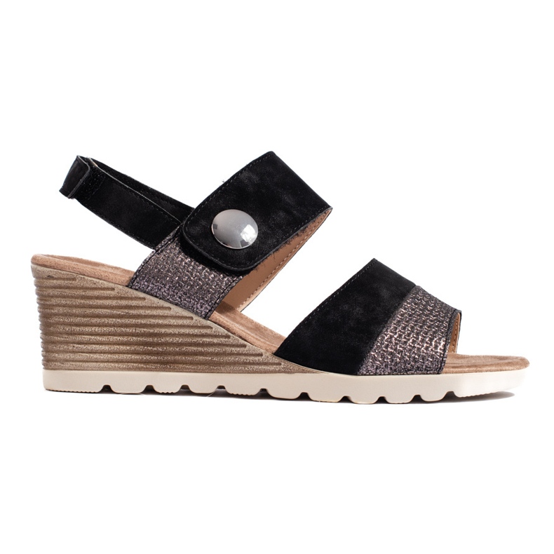 Sandales compensées pour femmes avec velcro le noir