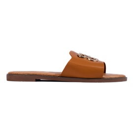 Claquettes plates femme camel brun