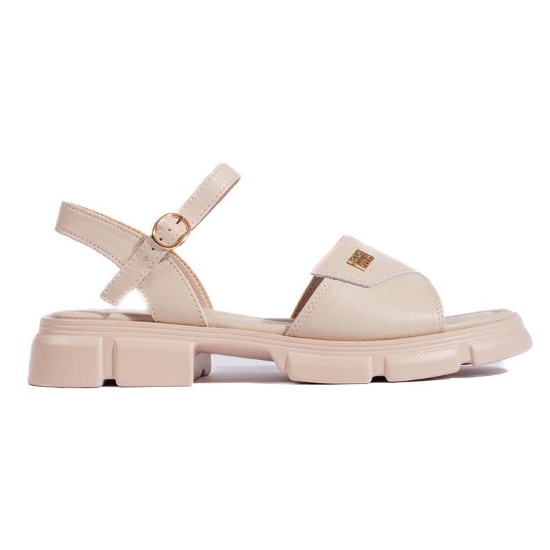 Goodin Sandales confortables en cuir beige pour femme