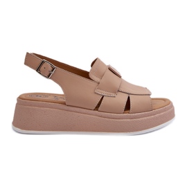 Sandales femme en cuir à plateforme et compensée, beige foncé Vivitellia
