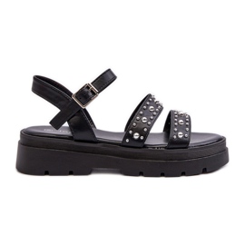 Sandales décorées pour femmes en cuir écologique noir Arcida le noir