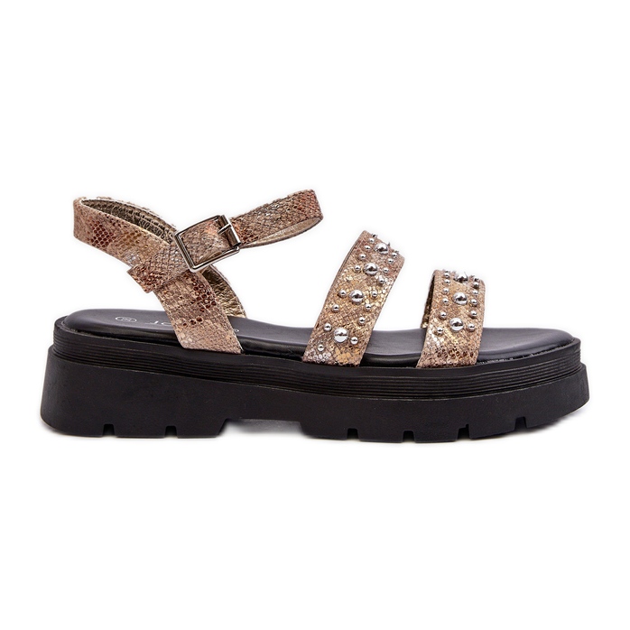 Sandales Décorées Pour Femmes Cuir Eco Doré-Beige Arcida