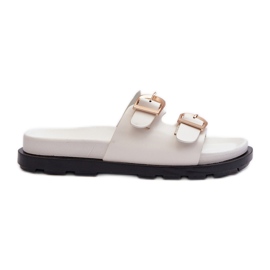 Tongs en cuir écologique avec boucles pour femmes, blanc Valmira