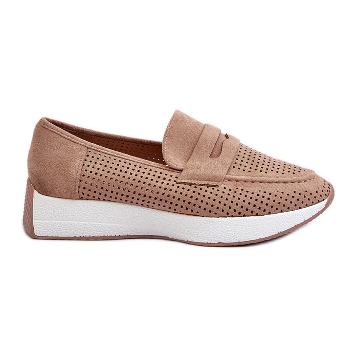 Mocassins à plateforme beiges en suède écologique pour femmes par Inesqua