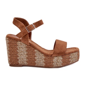Sandales Compensées Pour Femmes Tressées Camel Reviala brun