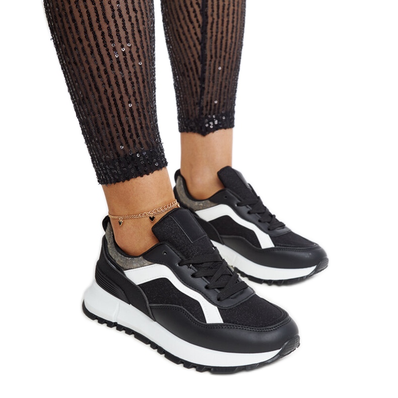 Baskets plateforme noires à paillettes Evelia le noir