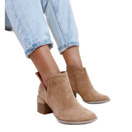 Bottines marron à talon découpé de Ljerka beige