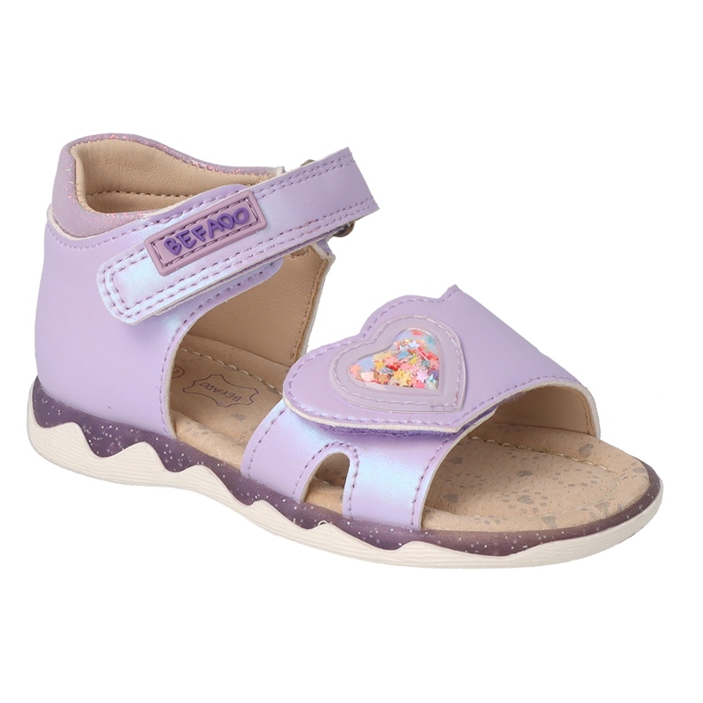 Sandales pour enfants Befado avec empiècement en cuir 170P094 violet avec un coeur Sandales pour enfants Befado avec empiècement en cuir 170P094 violet avec un coeur