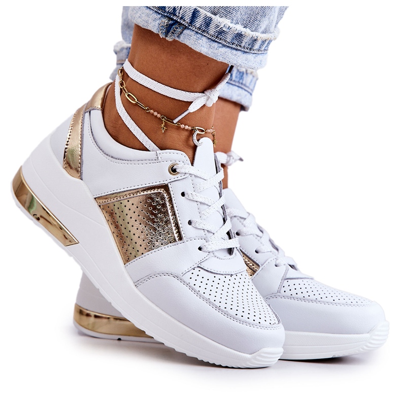 S.Barski Chaussures De Sport En Cuir Pour Femmes Sur Un Compensé Blanc Larson blanche