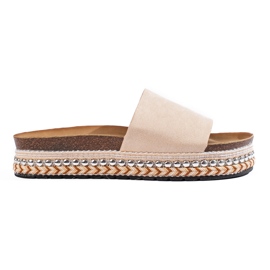 Claquettes à plateforme en daim beige