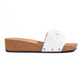 Chaussons femme en daim à fleurs, blanc blanche