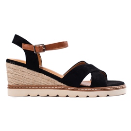 Sandales compensées noires pour femme le noir