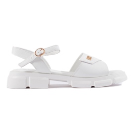 Goodin Sandales confortables en cuir blanc pour femme blanche