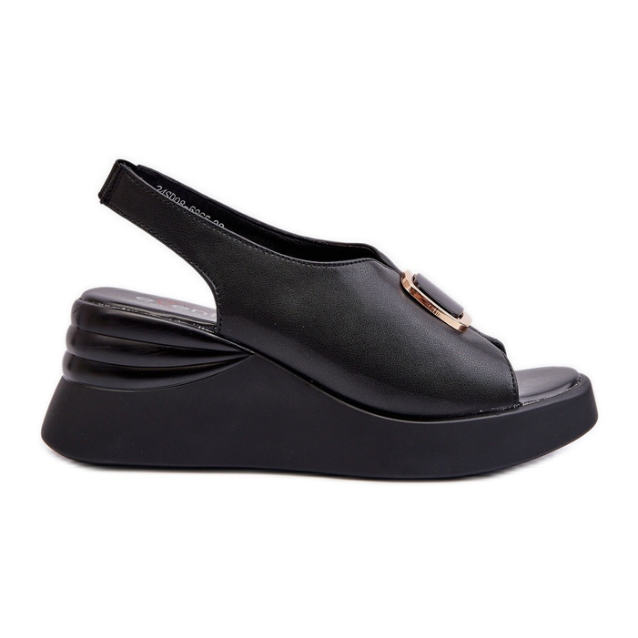 Sandales compensées en cuir pour femme avec décoration, noir Salvania le noir