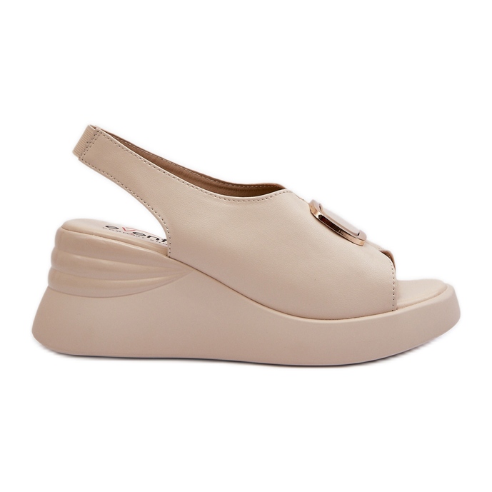 Sandales compensées en cuir pour femme avec décoration, beige Salvania