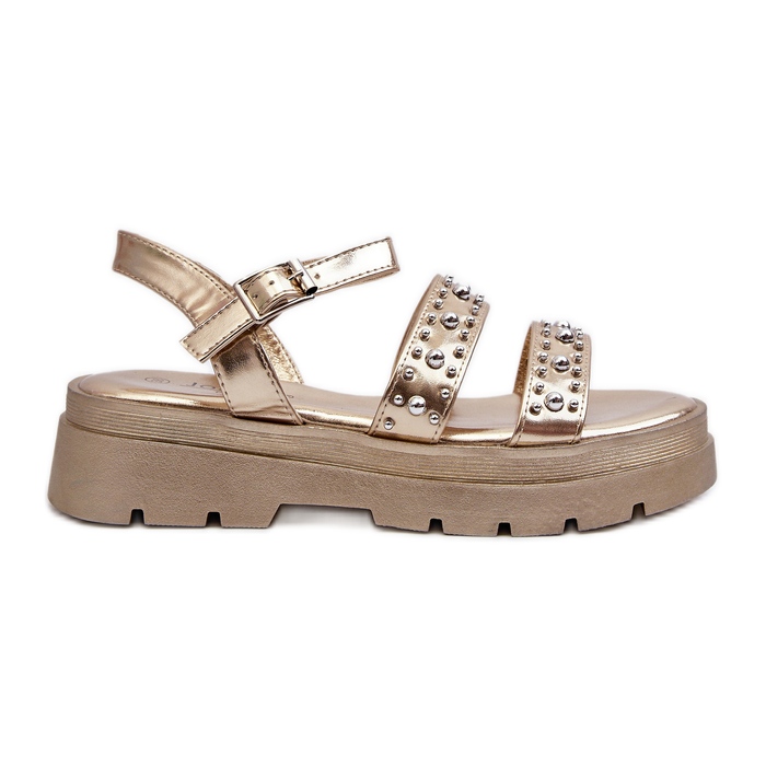 Sandales décorées pour femmes en cuir écologique doré Arcida d'or
