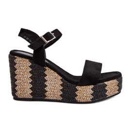 Sandales compensées avec tresse pour femme, noir Reviala