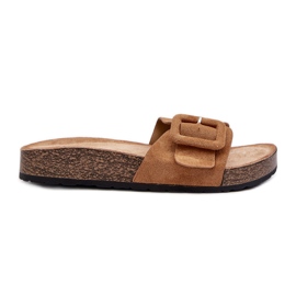 Tongs Femme Eco Daim Camel Laeltia Avec Boucle brun