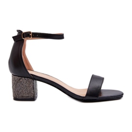 Sandales Pour Femmes En Cuir Écologique Avec Talons Hauts Décorés, Noir Wiatalia