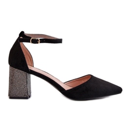 Escarpins en éco-daim sur talon décoré, noir Anlitela