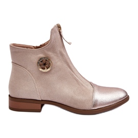 Jezzi Bottines plates à fermeture éclair pour femme, beige Loratie
