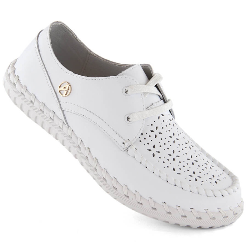 Chaussures femme en cuir, mocassins à lacets, blanc Artiker 54C-1520 blanche