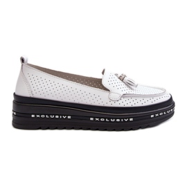 Mocassins En Cuir Pour Femme Sur La Plateforme, Blanc Assetnima