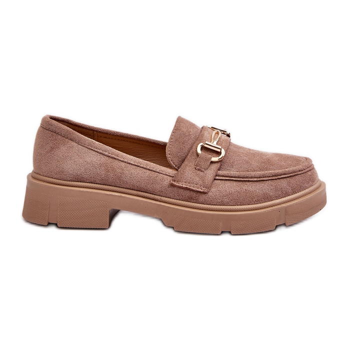 Mocassins Pour Femmes Avec Décoration Dorée, Eco Daim, Marron Lighas brun