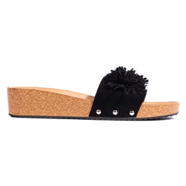 Chaussons femme en daim à fleurs, noir le noir