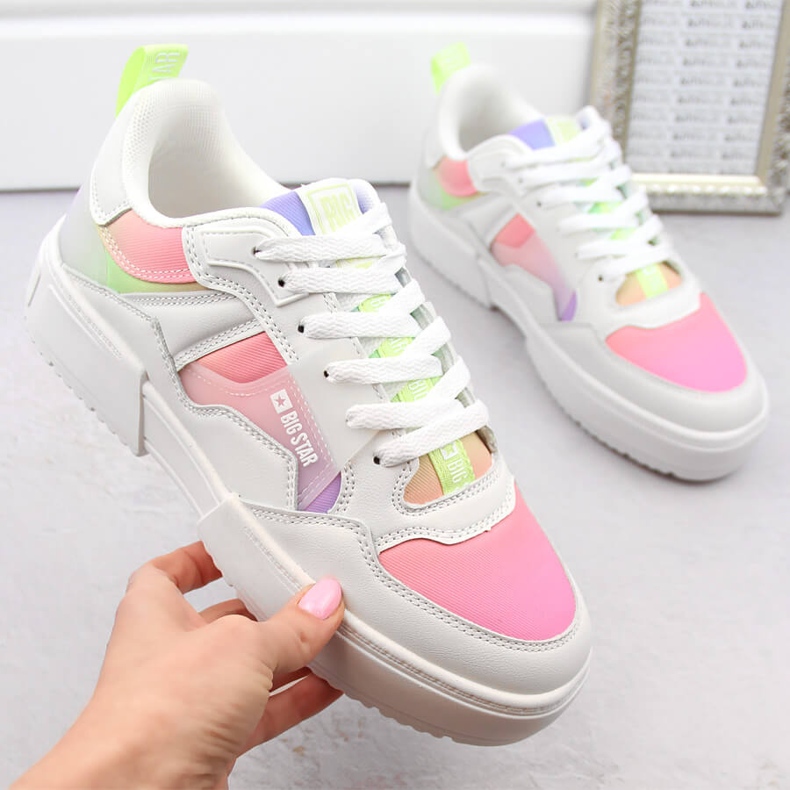 Chaussures de sport plateforme multicolores femme Big Star NN274359 blanche