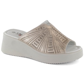 Sandales compensées confortables en cuir doré pour femme S.Barski LR275 d'or