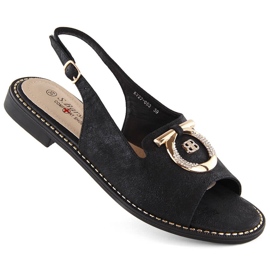 Sandales confortables pour femmes avec décoration, noires S.Barski 053