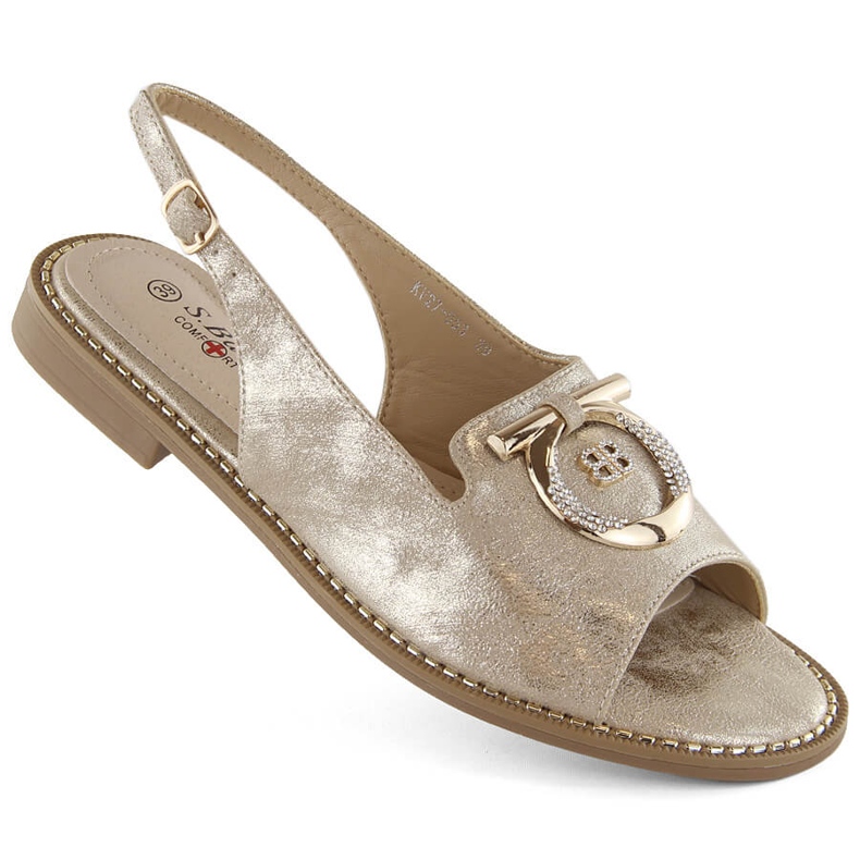 Sandales pour femmes confortables avec décoration dorée S.Barski 053 d'or Sandales pour femmes confortables avec décoration dorée S.Barski 053 d'or