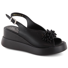 Sandales compensées femme en cuir noir avec perles Filippo DS6076