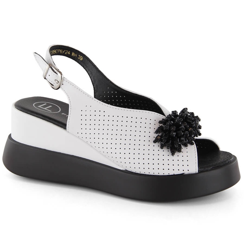 Sandales compensées pour femme en cuir avec perles, blanc Filippo DS6076 blanche
