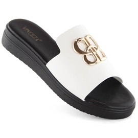Tongs femme avec décoration, blanc Vinceza 73501