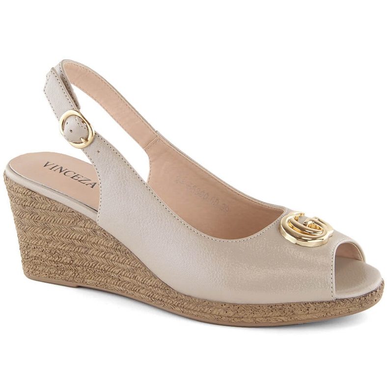 Sandales compensées femme avec décoration, beige Vinceza 58300 Sandales compensées femme avec décoration, beige Vinceza 58300