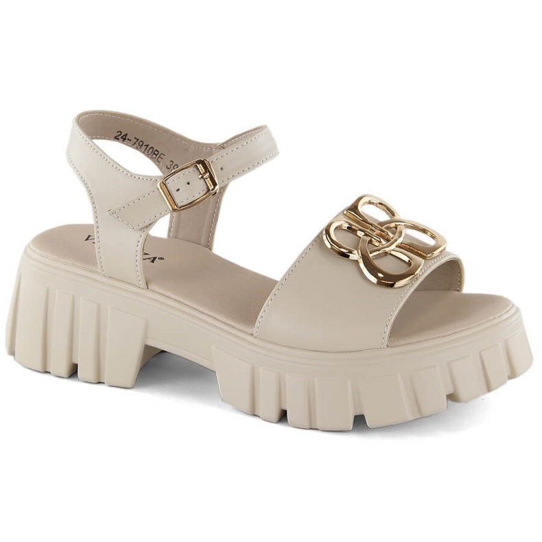 Sandales à talons et plateforme en cuir beige pour femme Vinceza 7910