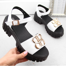 Sandales femme à talons hauts et plateforme en cuir, blanc Vinceza 7910