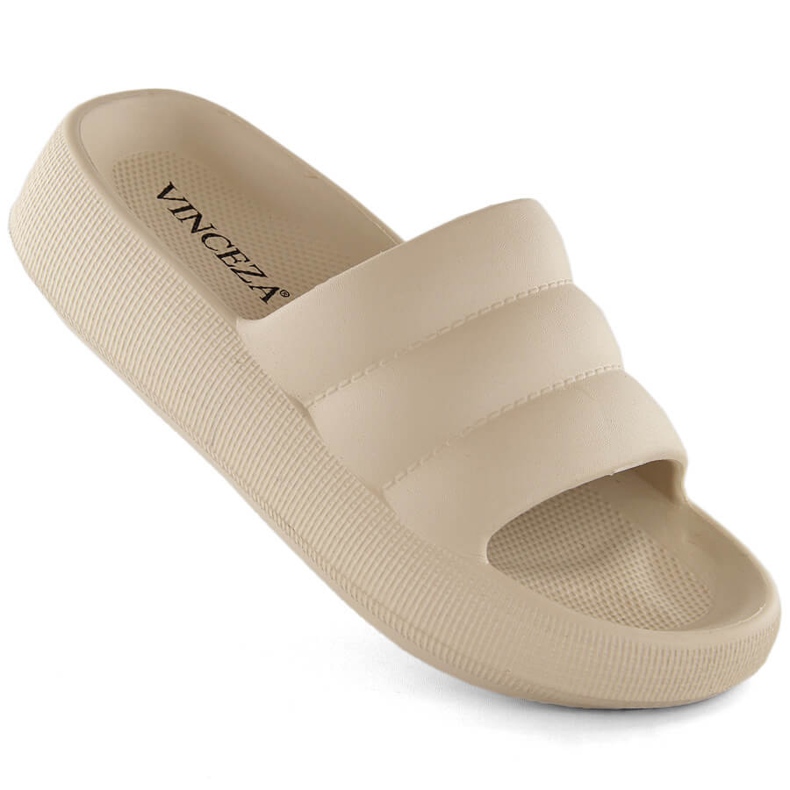 Chaussons plateforme matelassés femme, beige Vinceza 75204
