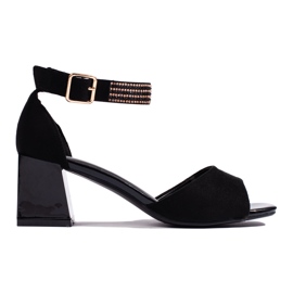 Goodin Sandales à talons bas pour femmes noires le noir