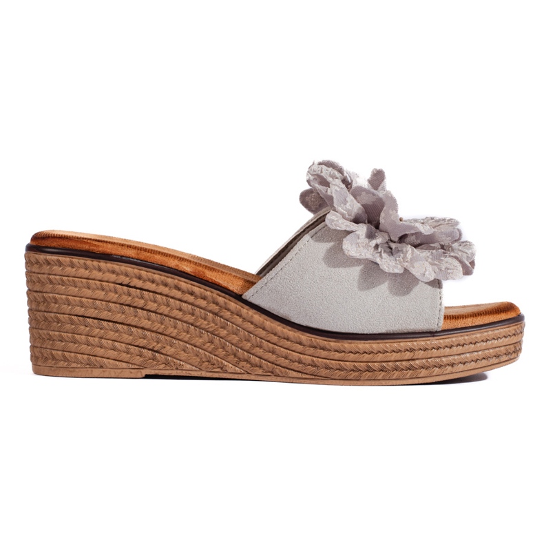 Mules compensées en daim gris