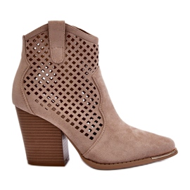 Bottines Femme Ajourées En Daim Eco à Talon Haut, Beige Stardara