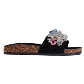 Chaussons femme en daim noir le noir