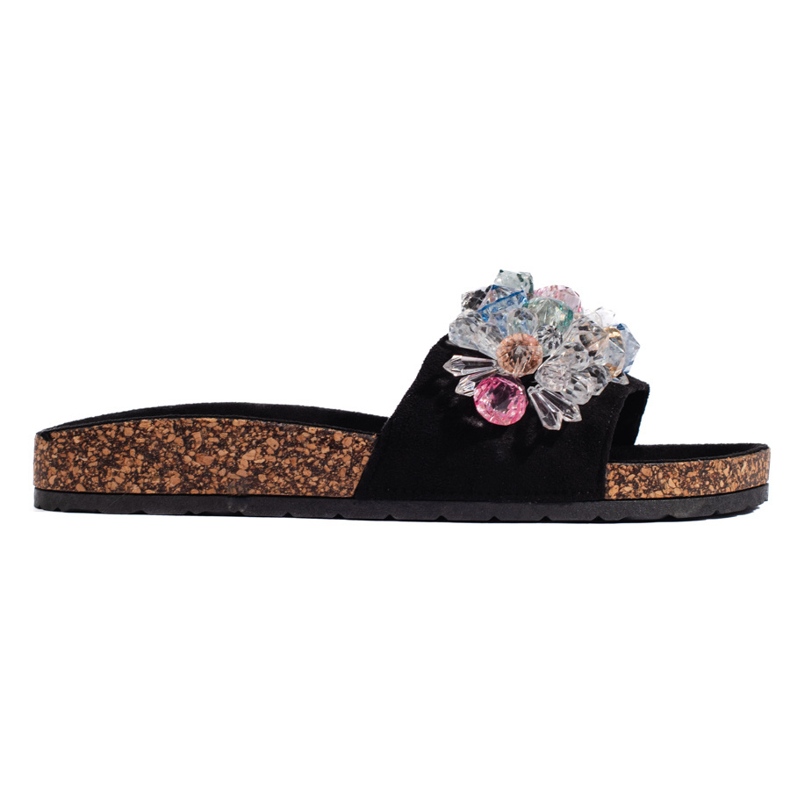 Chaussons femme en daim noir le noir