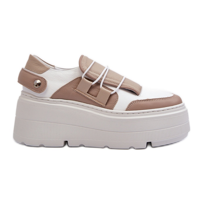 Zazoo 1833, Baskets en Cuir à Semelle Massive pour Femme, Beige et Blanc