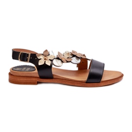 Sandales en cuir pour femmes décorées de fleurs Laura Messi 2762 Noir